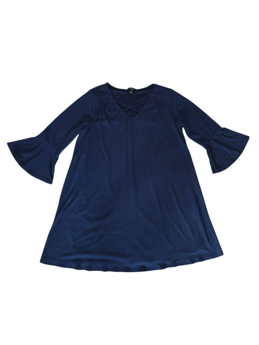 Naif Bell Sleeve Dress XL Navy Crisscross Neck Crochet Detail
